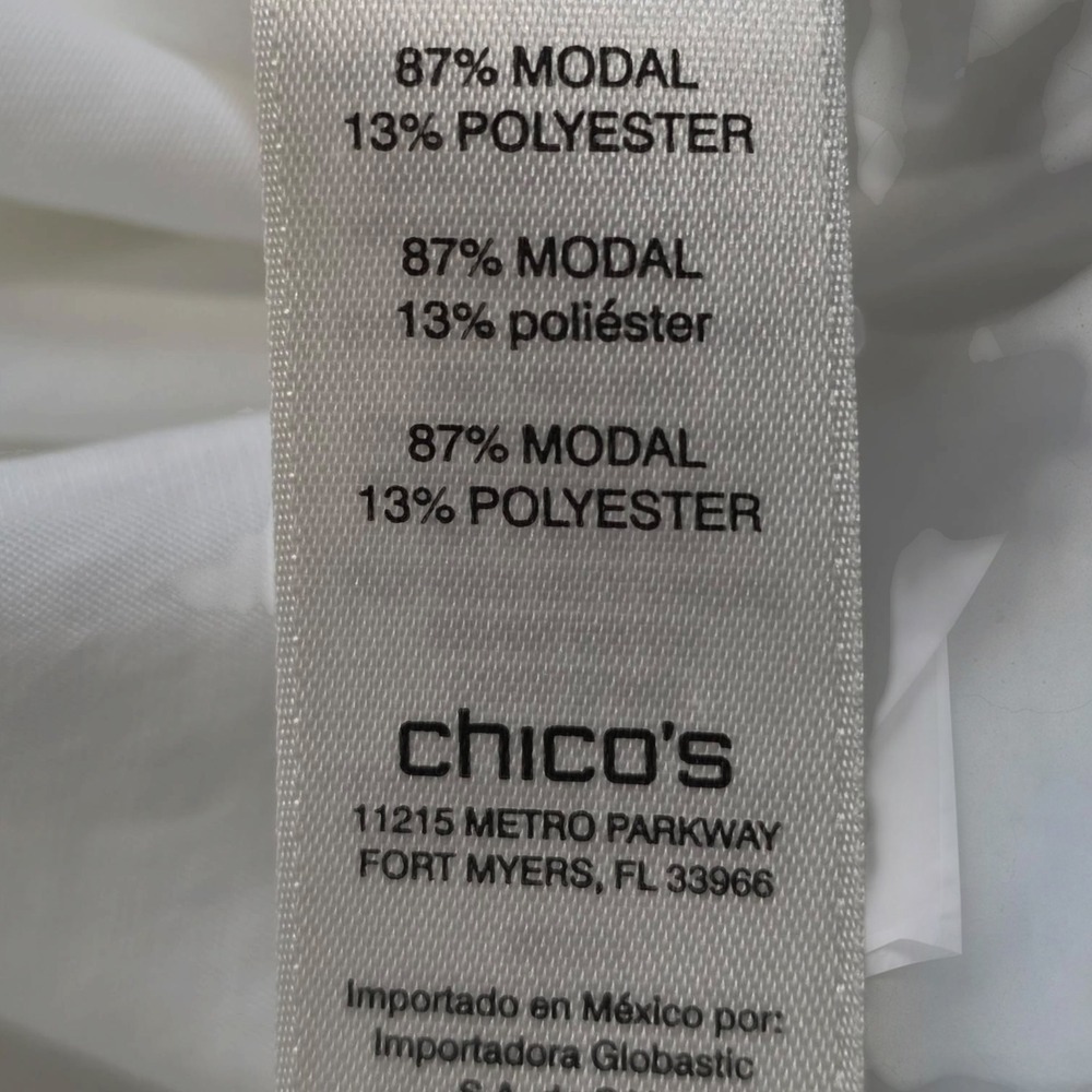Chicos White Modal Blend Button Down Roll Tab Sleeve Shirt Size 3 Large XL - Picture 7 of 8